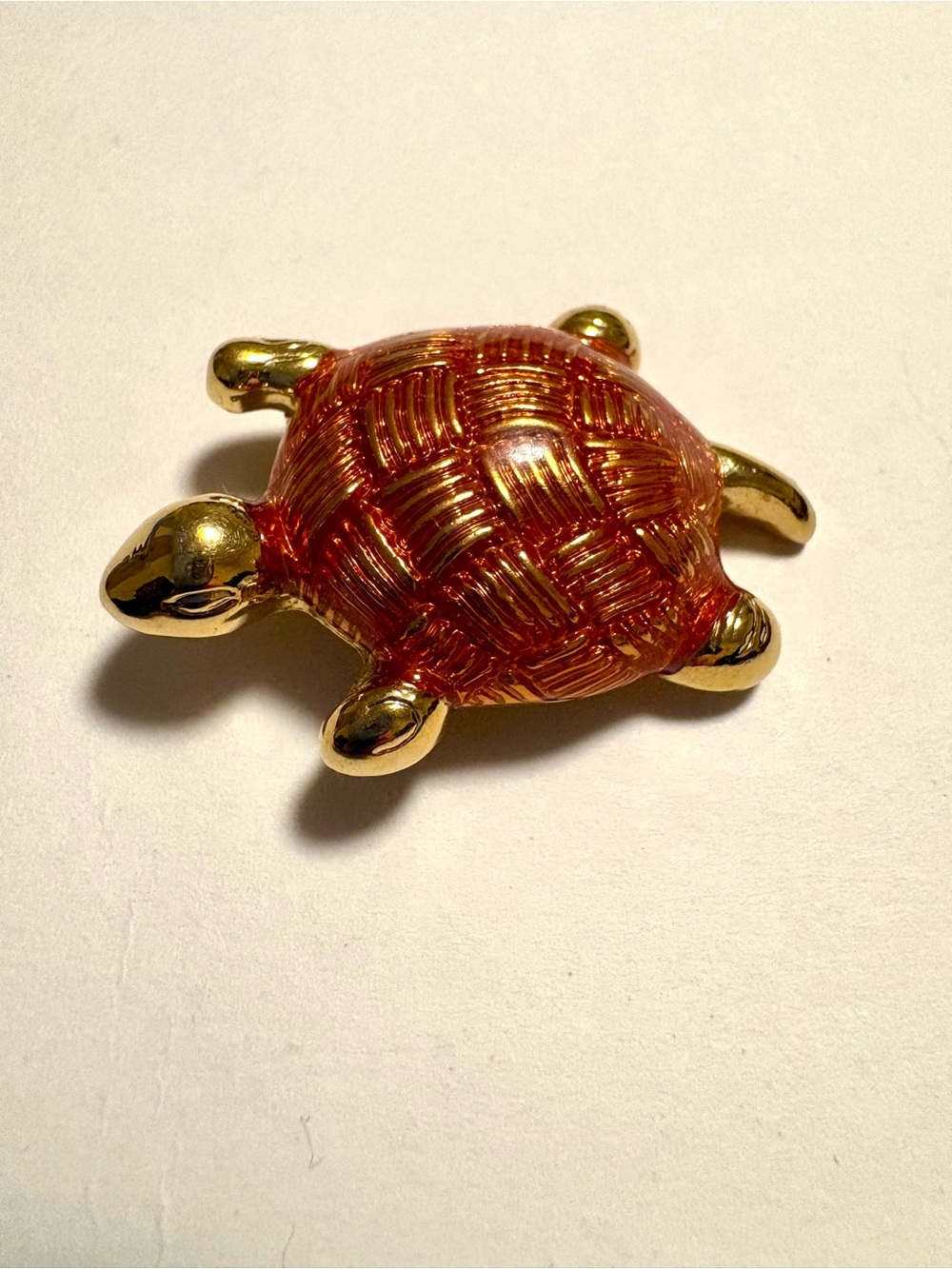 Vintage Turtle Brooch by Napier, gold tone and orange textured